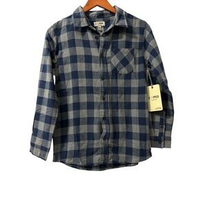 Copper Denim Kids Buffalo Plaid Flannel Button Down Shirt‎ Navy Gray Sz L(14/16)